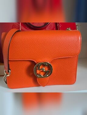 GUCCI ORANGE INTERLOCKING LEATHER CROSSBODY